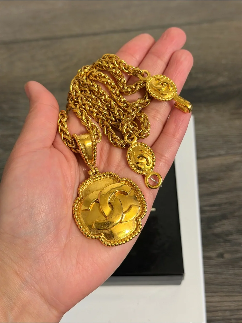 CHANEL Vintage Gold CC Clover Pendant Chain Pendant Necklace, 1996